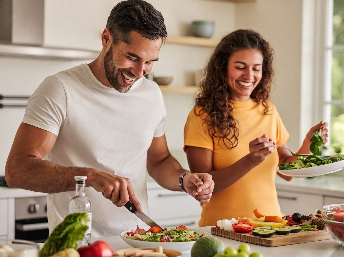 Couple preparing a healthy meal